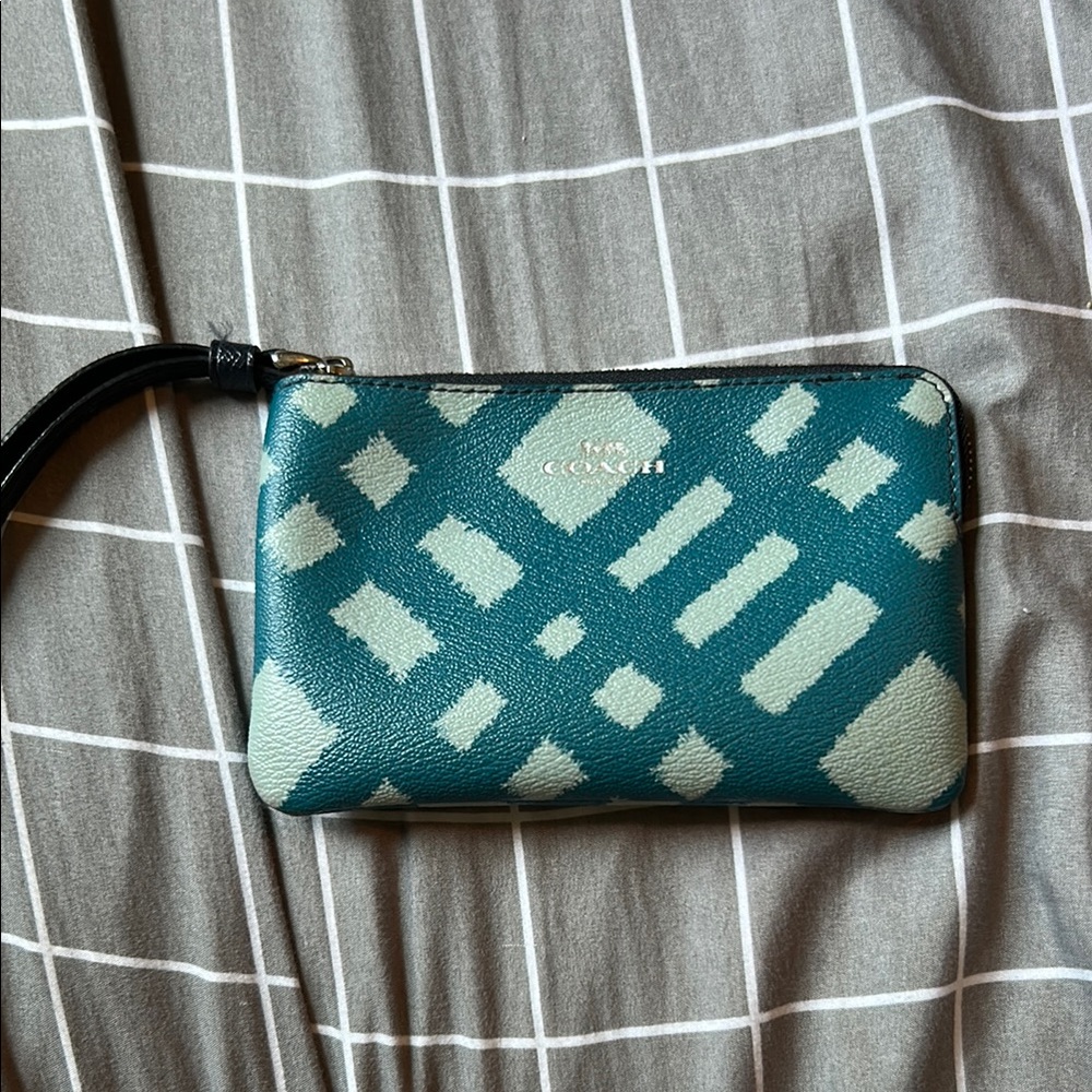 Coach Blue and Cream Patterned Wristlet